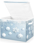 senya Christmas Baskets Collapsible Storage Bins with Lids, Christmas Balls White Snowflakes Storage Boxes Clothes Baskets for Organizing