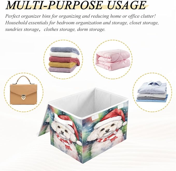 Christmas Baskets Collapsible Storage Bins with Lids, Christmas Dog Multicolor Storage Boxes Clothes Baskets for Organizing