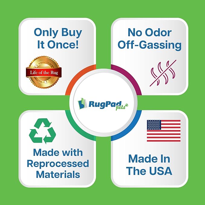 RugPadPets Waterproof Rug Pad Gripper 9x12 ft (3/8" Thick) – Non-Slip Underlay for Area Rugs, Runners, Carpet – Cushioned Padding for Hardwood, Vinyl, Concrete Floors – Washable Mat Protector