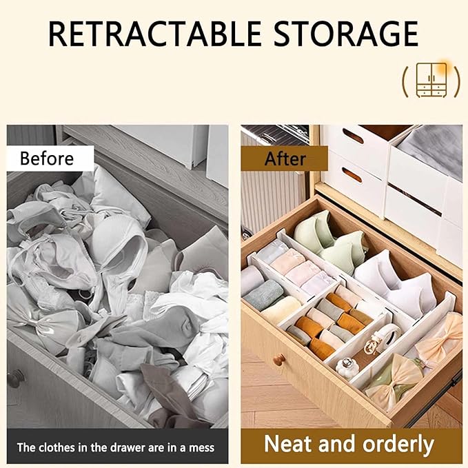 4 Pack Drawer Dividers for Clothes, 3.74" High 14.76"-25.79" Adjustable Expandable Dresser Drawer Organizer, Clear Plastic Separators for Dresser, Baby Clothing, Underwear, Cosmetic