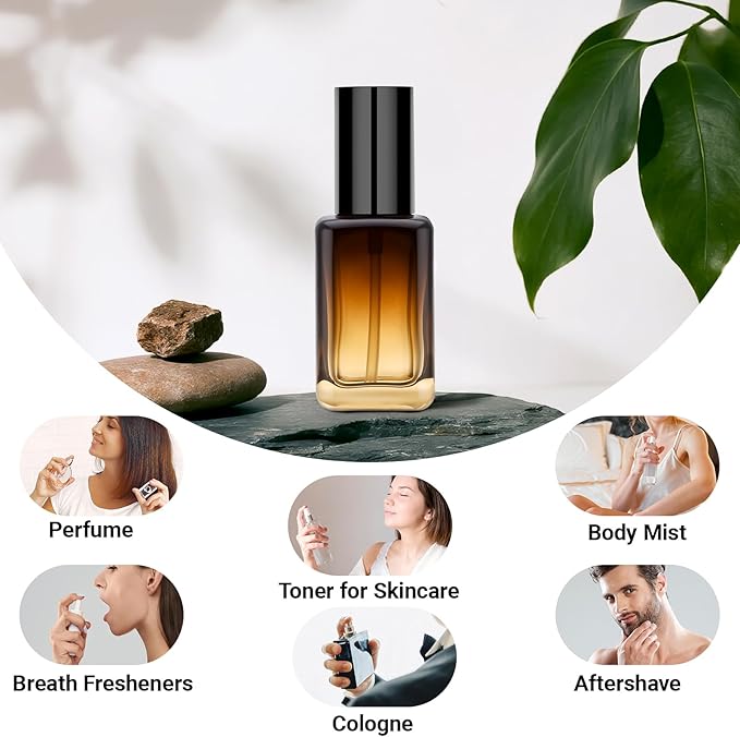 Segbeauty 1.7oz Amber Glass Spray Bottles Empty for Travel, 2pcs Perfume Refillable Travel Size Spray Bottle for Hair, 50ml Fine Mist Perfume Atomizer Sprayer, Small Liquid Containers Empty Bottles