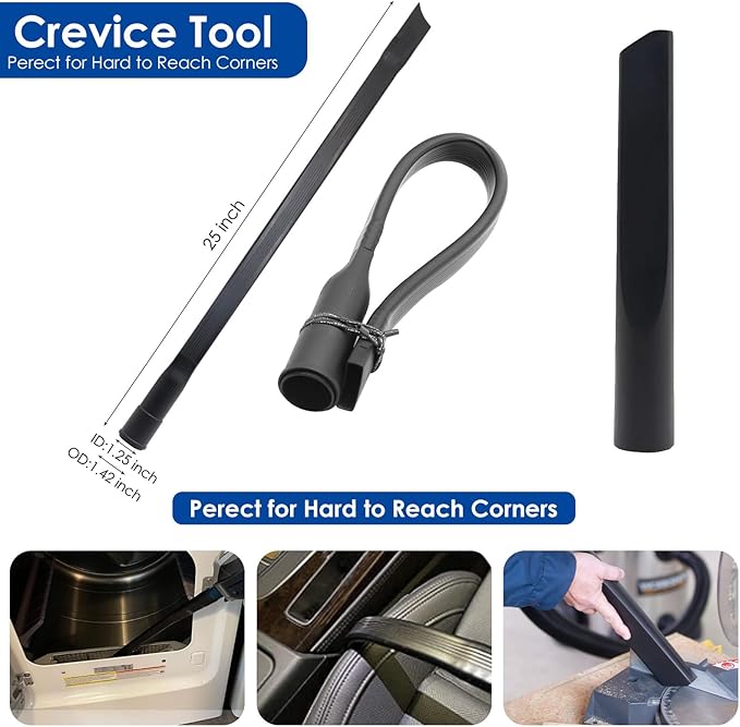 BGSIME 12 PCS Vacuum Attachments & Brushes Kit for Shop Vac Accessories & Household Cleaning, Includes 2 1/2" to 1 1/4" and 1 7/8" to 1" Vacuum Hose Adapters, Crevice Tool & 2 Vacuum Extension Wands