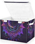 senya Halloween Baskets Collapsible Storage Bins with Lids, Neon Bat Crescent Storage Boxes Clothes Baskets for Organizing, B06D22020