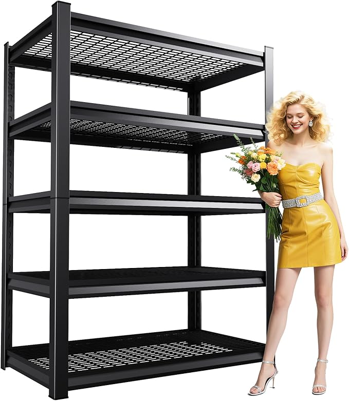 PKDYEZ Garage Shelving 5-Tier Adjustable Metal Garage Shelves Heavy Duty Unit,3000 LBS Steel Shelf Storage Rack Suitable for Industries,Warehouses,Basement,Black(Wire-72'H x 45.7''W x 19.6''D)