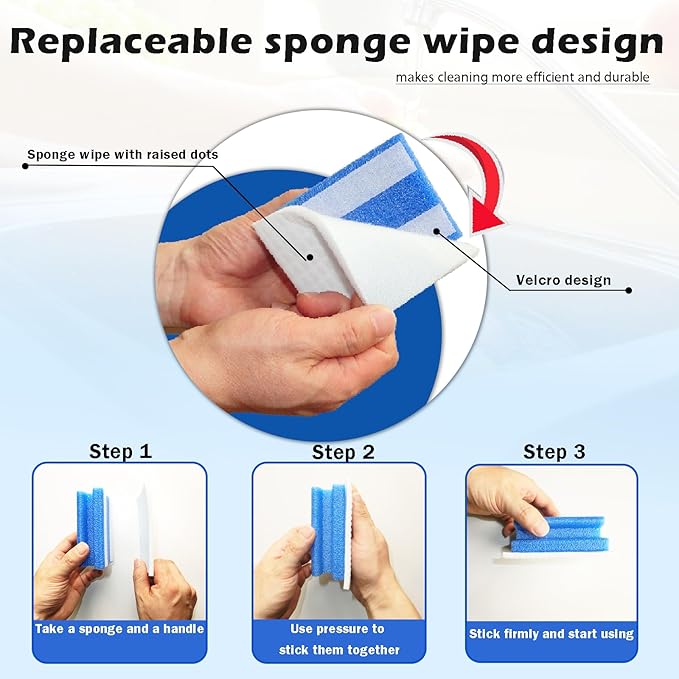 Magic Sponge Brush with Handle, Magic Sponge Eraser Handy-Grip with 10 Scouring Refill Pads 2 Reusable Scrubber, Scrub Pad Singles with Handle for Bathroom, Sink, Stovetops, Patio Furniture