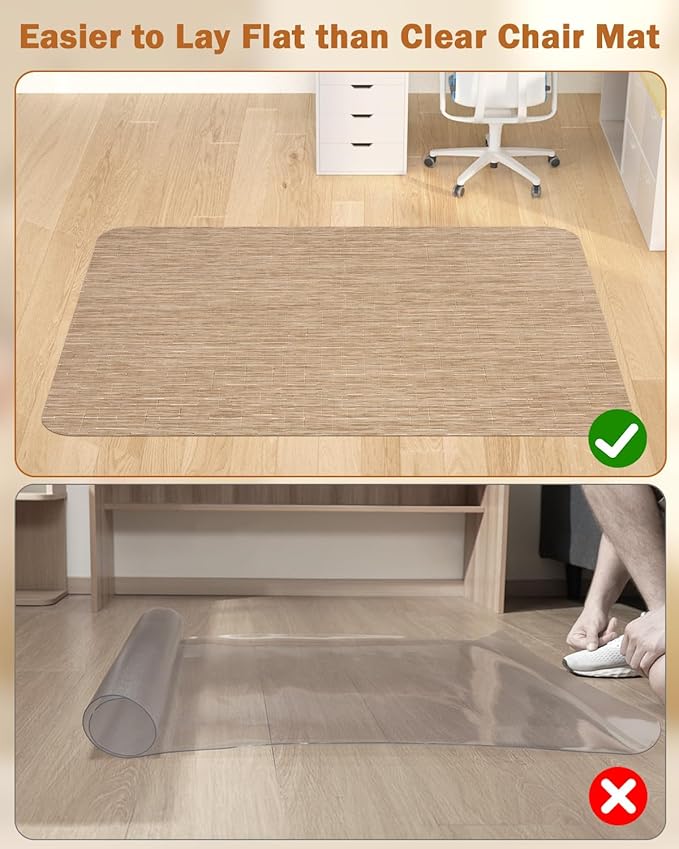 Blvornl Office Chair Mat for Hardwood Floor, 47.2"x60" Desk Computer Chair Mat, Large Anti-Slip Hard Floor Protector, PVC Mat Desk Rug for Office and Home, Red Brown