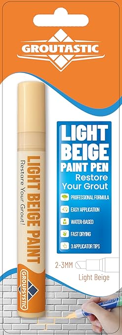 Light Beige Grout Paint Pen – Restore and ReColor Your Grout – Restores, Colors & Seals – Fast Drying, Waterproof, Long Lasting Color for Bathroom, Showers & Kitchen Floors.