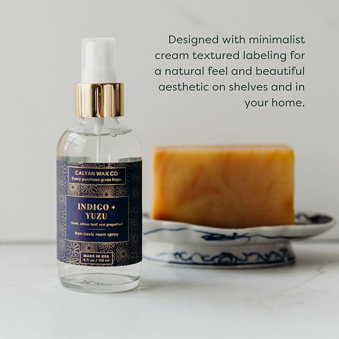 Calyan Wax Co. Indigo & Yuzu Room Spray - Non Toxic Air Freshener - Natural Room Deodorizer with Essential Oils - Air Freshener Spray for Home - 4 fl oz