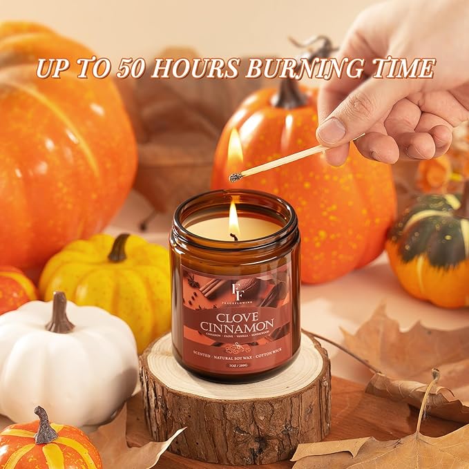 Fall Candles Set, 4 Pack Candles for Home Scented Natural Soy Wax, Autumn Gifts Set for Women Men, Fall Fragrance of Pumpkin/Cinnamon/Vanilla Cupcake/Apple