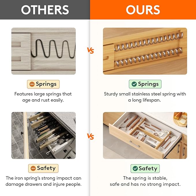 Lifewit 4 Pack Bamboo Drawer Dividers 2.4" High, 13-16.5" Kitchen Drawer Organizers, Adjustable Wooden Drawer Dividers for Clothes, Expandable Drawer Separators for Dresser, Bedroom, Bathroom, Cabinet