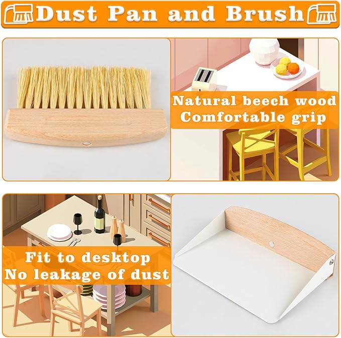 Small Dust Pan and Brush Set, Mini Hand Broom and Dustpan Set, Wooden Crumb Sweeper for Home Desktop, Sofa, Pet Care Household (White)