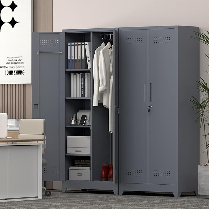 73" H Garage Storage Cabinet,Broom Closet Storage Cabinet with Adjust Shelves,Utility Cabinet,Utility Closet for Garage,Office,Gray