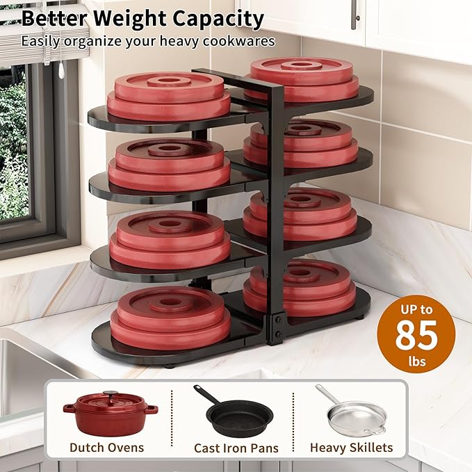 Fovkdcvw Adjustable Heavy Duty Pots and Pans Organizer Under Cabinet, 8-Tier Pot and Pan Organizers Inside Cabinet, Kitchen Cabinet Organizers and Storage, Black