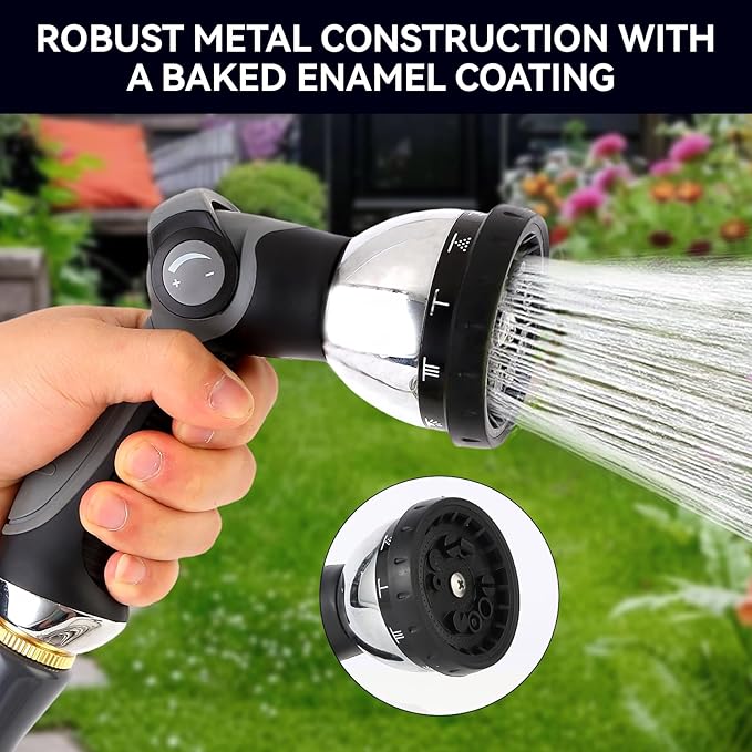 AnyEasy Garden Water Hose Nozzle Metal Heavy Duty Sprayer Thumb Control with 10 Spray Modes Suitable for Watering Plants, Iawn and Garden, Car Washing, Cleaning, Showering Pets and Outdoor Fun, Gray