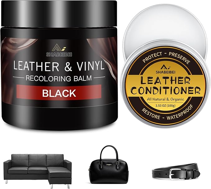 SHABEIBEI Leather Recoloring Balm with 100ml Mink Oil, Black Leather Repair Kit and Scratch Remover for Furniture, Car Seats, Sofas, Dye & Restorer for Couches, Vinyl, PU, Faux