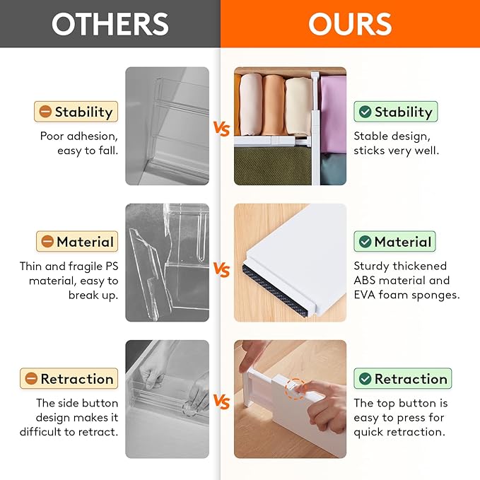 Lifewit 14 Pack Drawer Dividers for Clothes, 10.9-16" Adjustable Drawer Organizers, 4" High Plastic Expandable Drawer Separators in Bedroom/Office/Bathroom/Kitchen Storage, White