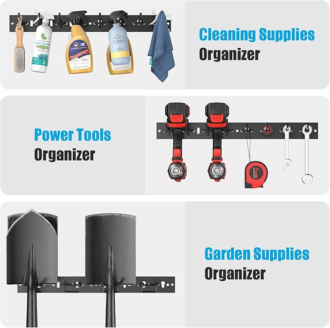 CCCEI 5 Modular Pegboard Strip Storage, Metal Peg Slat Wall Mount for Garage, Basement, Garden, Laundry Room Organization. Flexible Tool Organizer for Rake, Shovels, Crafting. Gifts for Men, Red.