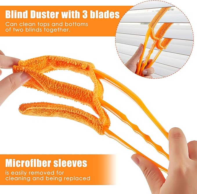 Romooa 4 Pcs Window Venetian Blind Cleaner Duster Tool 7 Finger Blind Rush and Shutter Cleaner Brush Hand-held Window Shutter Air Conditioner Duster for Dirt(Yellow, Orange)