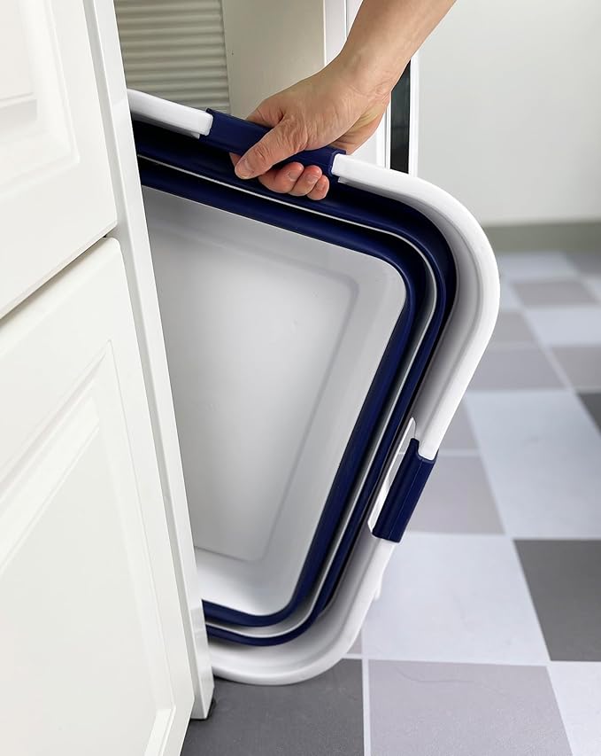 SAMMART 42 (11 Gallons) Collapsible Plastic Laundry Basket, Foldable Pop Up Storage Container/Organizer, Space Saving Hamper, Portable Bin for Dorm Room Bathroom (1, White/Starry Blue)