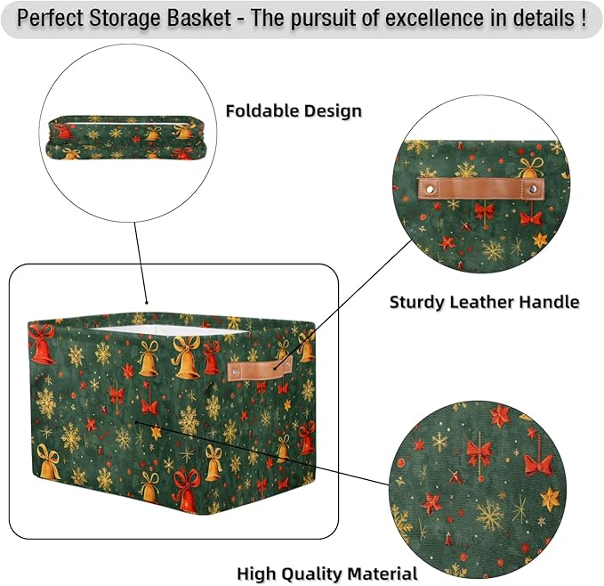 Christmas Greeb Cube Storage Baskets,Foldable Storage Box Bin,Waterproof Open Shelves Basket Clothing Organizer Toy Basket Gifts Empty for Bedroom Home Decor