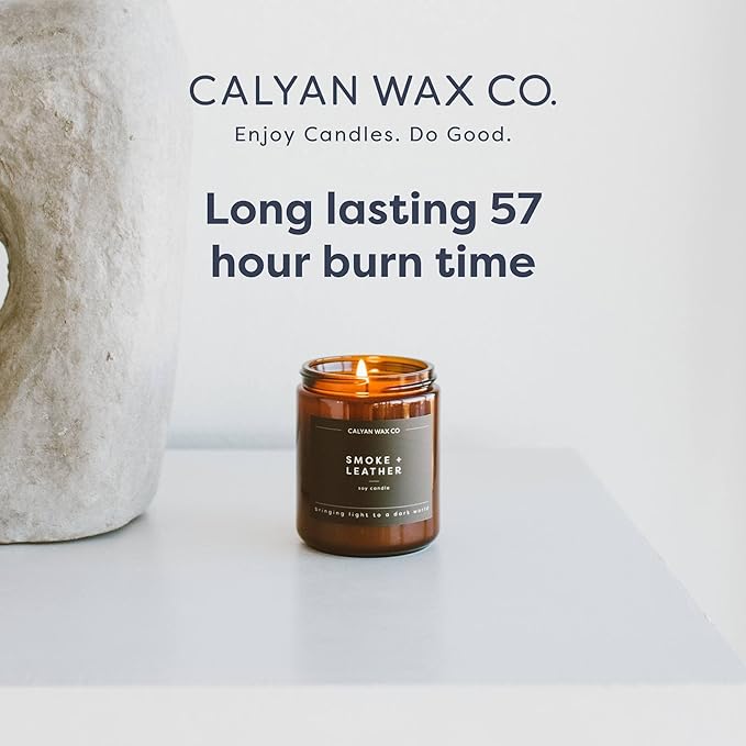 Calyan Wax Co. Aspen & Fog Scented Candle - 57 Hour Burn - Luxury Non Toxic Soy Wax Candles - Long Lasting Amber Glass Jar Candle for Home - 7.2oz