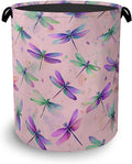 Colorful Dragonfly Laundry Basket,Foldable with Handles Tote Bag Oxford Cloth for Bathroom Bedroom Dirty Clothes Storage Bucket 16" x 20.8"