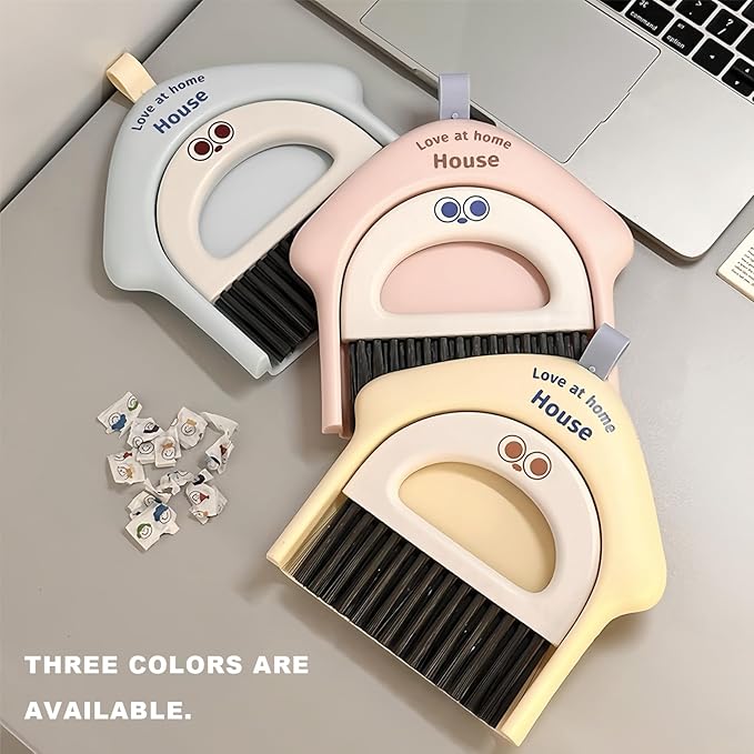 Small Dustpan and Broom Set,Mini Handheld Dust pan with Cleaning Brush Set for Home Desktop, Sofa,Office,Keyboards, Pet Care Household,Camping (Yellow)