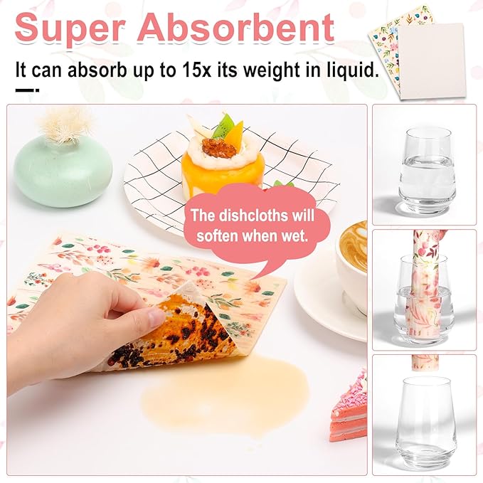 Lucomb 10 Pack Swedish Dishcloths with Hooks, Cellulose Reusable Kitchen Towels Super Absorbent Paper Towels Dish Cloth for Home Kitchen Dishes Cleaning (Quick Drying & Washable Decorative)