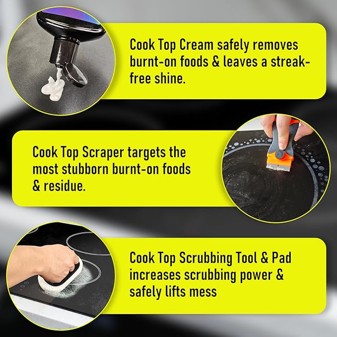 Cooktop Cleaner Kit,35 oz Glass Top Stove Cleaner and Polish,Stove Top Cleaner Kit with Scraper,Scrubbing Pad,Removes Tough Stains