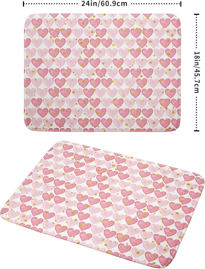 Valentines Day Dish Drying Mat for Kitchen Counter 24x18 Inch Love Drying Mat with Absorbent Reversible Microfiber Golden Pink Heart Dish Drainer Mats Rack Pad for Coffee Countertop Protector