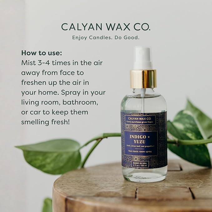 Calyan Wax Co. Indigo & Yuzu Room Spray - Non Toxic Air Freshener - Natural Room Deodorizer with Essential Oils - Air Freshener Spray for Home - 4 fl oz