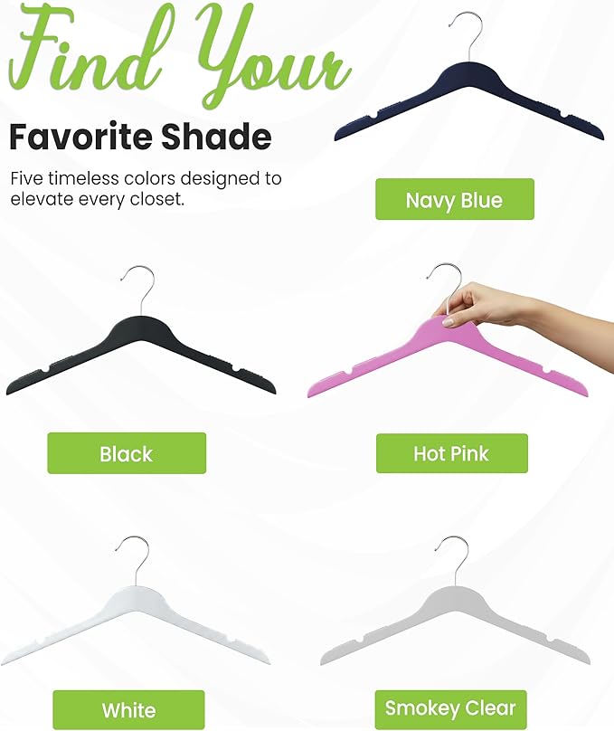 All Hung Up Plastic Hangers Slim, Non Slip Space Saving Clothes Hangers for Closet Organization, Durable Notched Plastic Coat Hangers for Shirts, Dresses & Jackets, Smokey Clear, 36 Pack
