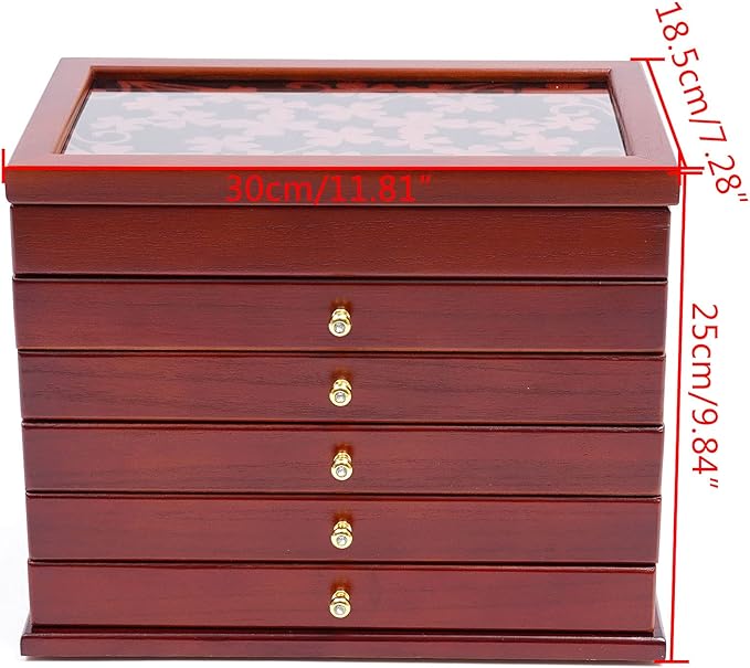 Eapmic Extra Large Four-Leaf Carved 6 Layers Wooden Jewelry Box Jewelry Case Cabinet Armoire Ring Necklacel Gift Storage Box Organizer (Brown)