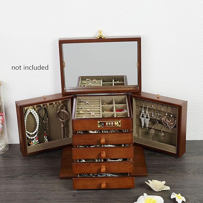 Eapmic Extra Large 5 Layers Wooden Jewelry Box Jewelry Case Cabinet Armoire Ring Necklacel Gift Storage Box Organizer(5 Layers,Brown,Style 4)