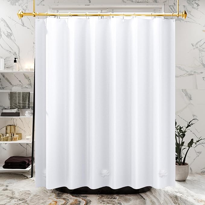 AmazerBath Plastic Shower Curtain 84 Inches Long, 72 x 84 White Weighted Extra Long Shower Curtain, PEVA Heavy Duty Tall Bathroom Curtains with 3 Big Clear Weighted Stones and 12 Grommet Holes