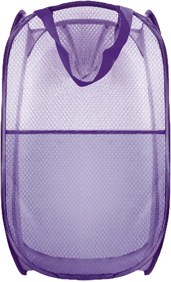 Buyongwant Collapsible Pop Up Laundry Hamper, Extra Large Mesh Foldable Laundry Basket, 28" x 16" x 16"(Purple)