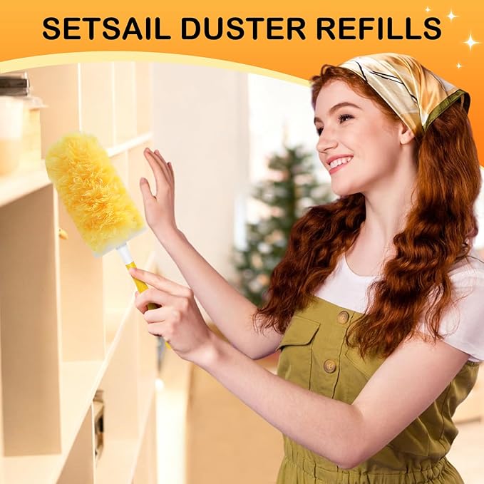 SetSail Dusters for Cleaning 30 Count Duster Refills with 1 Handle Disposable Duster Refill Multi Surface 360 Duster Cleaner Kit for Ceiling Fan, Blind, Furniture