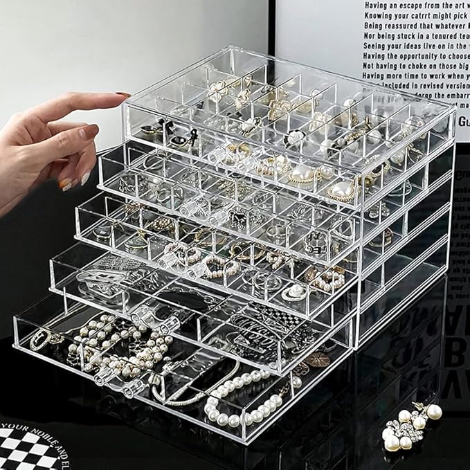 Jewelry Boxes Earring Storage Box Organizer 5 Drawers Jewelry Organizer Acrylic Jewelry Storage Box Holder Compartment Transparent Display Storage Case Gift for Women Girls (84 Girds)