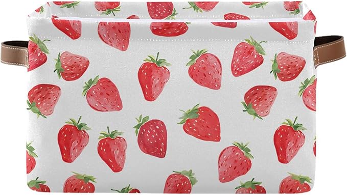 ALAZA Watercolor Strawberry White Foldable Storage Box Storage Basket Organizer Bins with Handles for Shelf Closet Living Room Bedroom Home Office 1 Pack