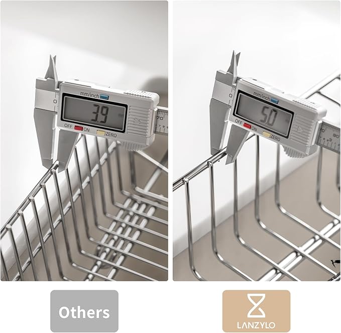 LANZYLO Expandable Stainless Steel Dish Drainers for Kitchen Counter, Dish Dryer Rack for Inside Sink, Over The Sink Dish Racks 1PCS, Silver (Large)