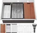 VCCUCINE 33x22 Inch Drop In Kitchen Sink,Overmount Stainless Steel Single Bowl Workstation Laundry Sink Top mount 2 Hole Farmhouse Kitchen with Cutting Board & Accessories