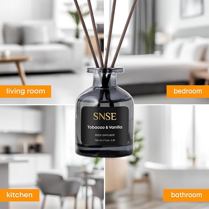 SNSE Tobaco & Vanilla Perfumed Reed Diffuser Set - Premium Reed Diffusers for Home with Diffuser Reeds, Luxurious Gift Aroma, Sophisticated Scent, Ideal for Relaxation, Elegant Home Fragrance