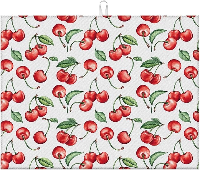 Dish Drying Mat For Kitchen Counter, Cherry Leaf Microfiber Absorbent Dish Drainer Rack Pad Reusable Large 18x24in Drying Mat