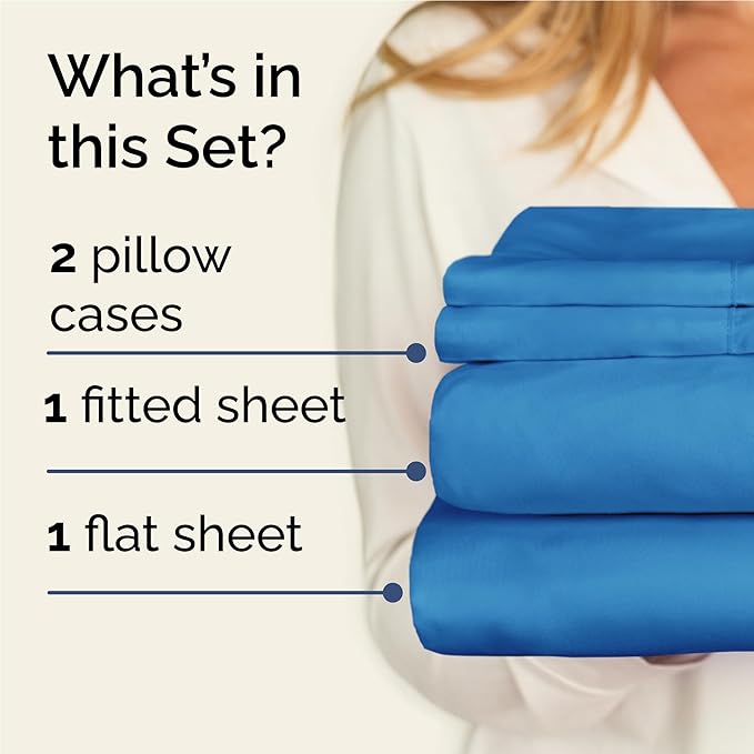 Twin XL 4 Piece Sheet Set - Comfy Breathable & Cooling - Ultra Soft Hotel Luxury Bedding Set w/ 8-16 Inch Deep Pockets - 1 Flat & 1 Fitted Sheet & 2 Pillowcases - Wrinkle Free & Easy Care - Denim Blue