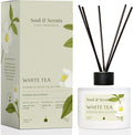Soul & Scents Reed Diffuser Set – White Tea | 7.43 oz Refillable Scented Oil with 6 Fiber Sticks | Long-Lasting Home Fragrance & Air Freshener for Bedroom, Bathroom, Office | Gift & Décor Piece