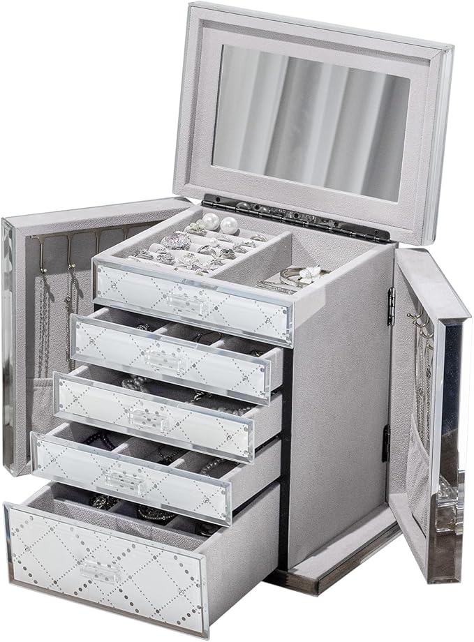 Glass Jewelry Box, 5-Layer Storage Case,Jewerly Boxes for Women Girls,Jewelry Gift Decorative Boxes, Art Painting Tabletop Organizer For Earring Necklace Watch Christmas Gifts