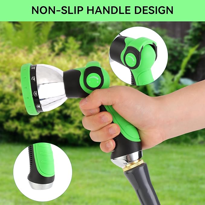 AnyEasy Garden Water Hose Nozzle Metal Heavy Duty Sprayer Thumb Control with 10 Spray Modes Suitable for Watering Plants, Iawn and Garden, Car Washing, Cleaning, Showering Pets and Outdoor Fun, Green