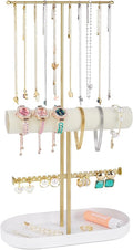 Jenseits 2-Tier Gold Jewelry Organizer Stand with Ring Holder & Tray – Elegant Jewelry Holder Display for Necklaces, Bracelets, Earrings, Rings, and Watches – Perfect Storage Rack & Gift for Women