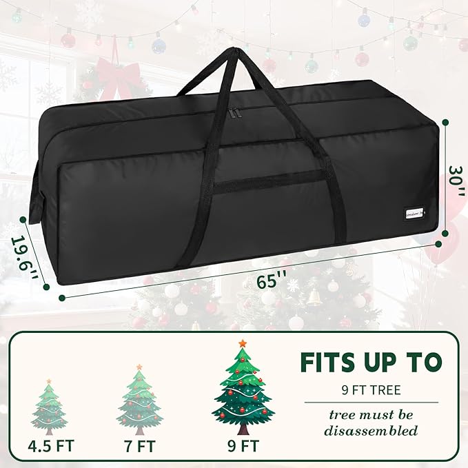 9 ft Christmas Tree Storage Bag, Heavy Duty Christmas Tree Bag with Reinforced Handles and Dual Zippers Wide Opening, Large Capacity fits for Artificial Christmas Tree (Black, 9 ft)