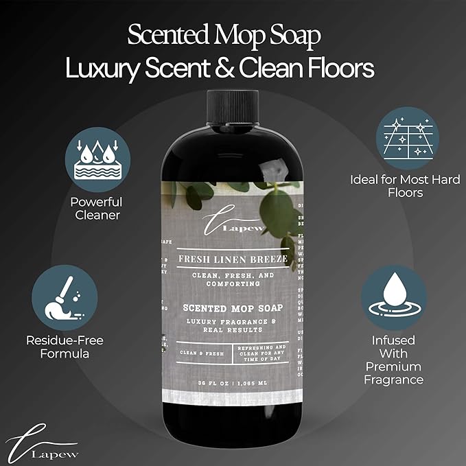 Lapew Fresh Linen Breeze Scented Mop Soap Concentrate 36 oz | Premium Fragranced Floor Cleaner | Streak-Free | Hard Floor Cleaning Solution | Eco Friendly | Made in USA